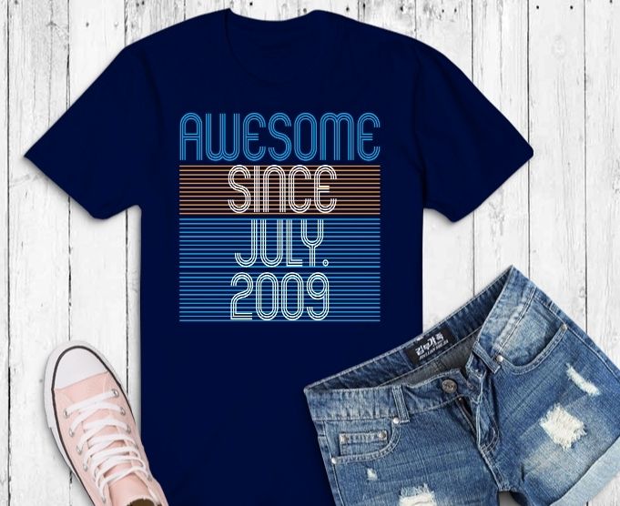 12th Birthday Awesome Since July 2009 12 Year Old Boys Girls T-Shirt design svg, 12th Birthday svg, 12 Year Old Boys Girls T-Shirt,Since July 2009