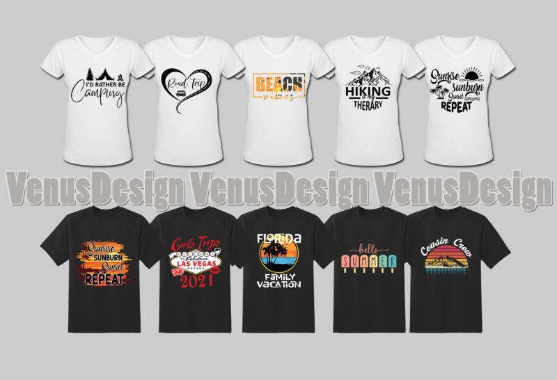 Best Selling Summer Vacation T- Shirt Design Bundle, Editable Design