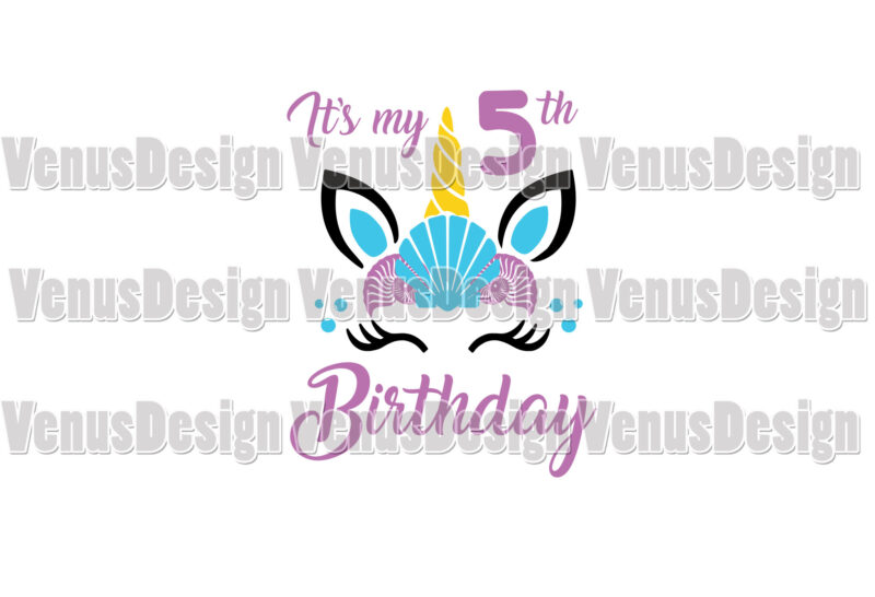 Its My 5th Birthday Unicorn Mermaid Editable Design