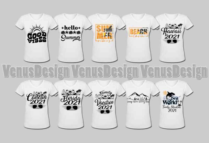 Best Selling Summer Vacation T- Shirt Design Bundle, Editable Design