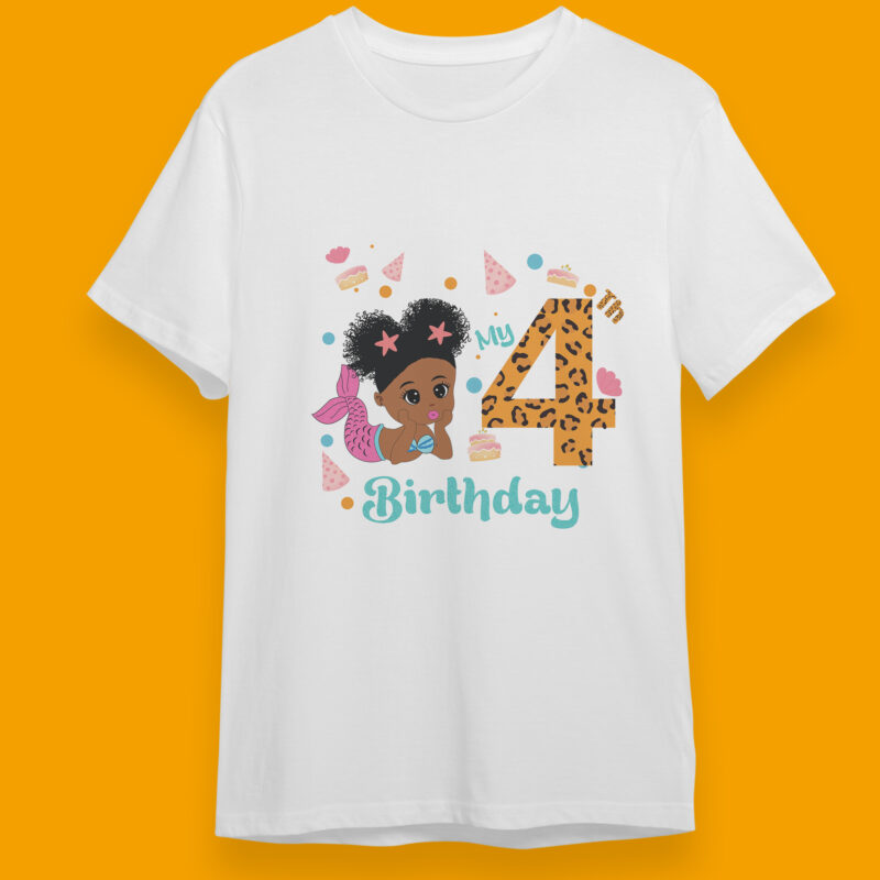 My 4th Birthday Black Mermaid Baby Birthday Gifts, Shirt For Birthday Girl Svg File Diy Crafts Svg Files For Cricut, Silhouette Sublimation Files