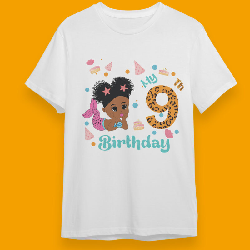 My 9th Birthday Black Mermaid Baby Birthday Gifts, Shirt For Birthday Girl Svg File Diy Crafts Svg Files For Cricut, Silhouette Sublimation Files