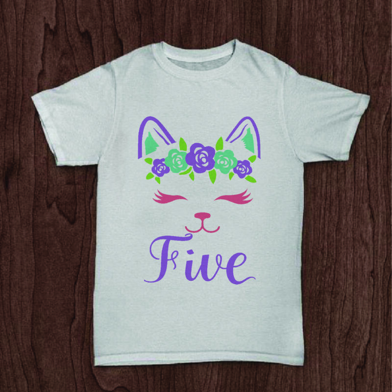 Five Birthday Cat Gifts, Shirt For Birthday Kids Svg File Diy Crafts Svg Files For Cricut, Silhouette Sublimation File