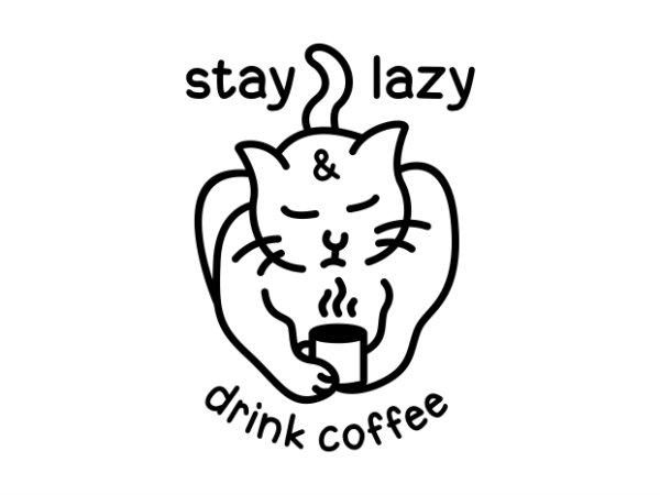 Lazy cat drink coffee 3 t shirt vector graphic