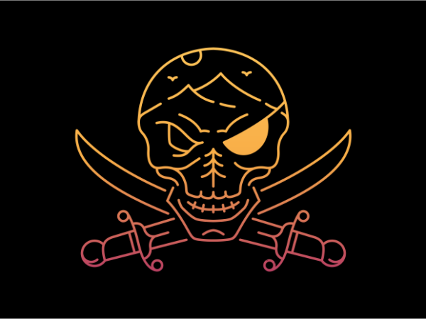 Pirate skull in nature t shirt illustration
