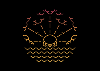 Sunset Skull t shirt template vector