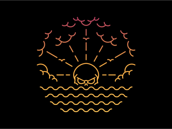 Sunset skull t shirt template vector