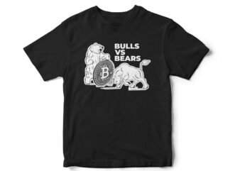 BULLS VS BEARS, CryptoCurrency, Bitcoin, bitcoin t-shirt design, Crypto, Trading, Crypto T-Shirt Design, coin, t-shirt design, bull fight,