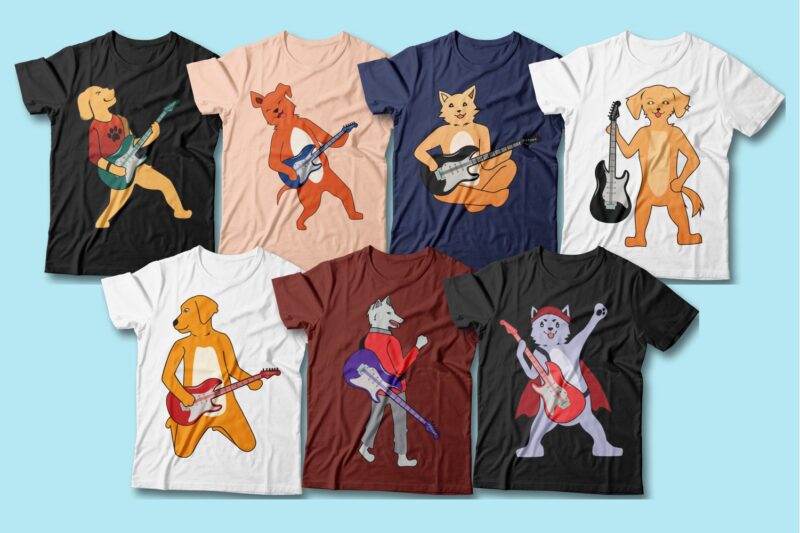 Dog playing guitar t shirt designs Sublimation bundle, Funny Dogs Svg bundle