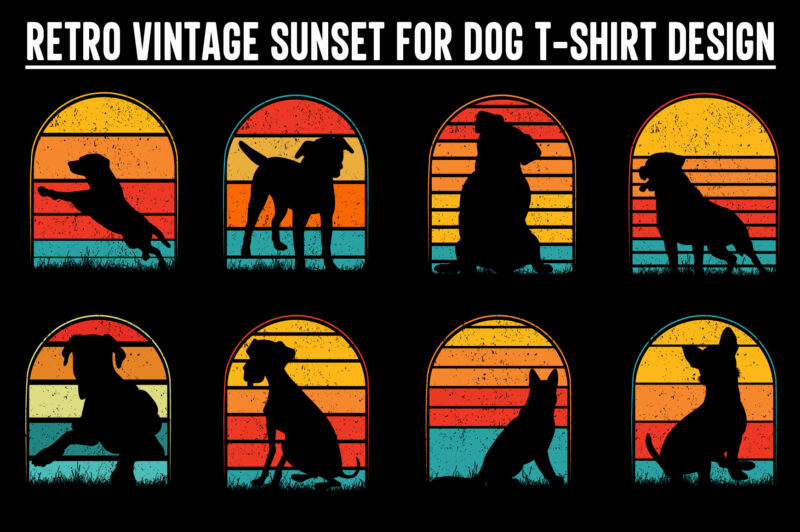 Dog Sunset Colorful, Dog svg, dog vintage design, vintage dog svg, dog design, dog vector