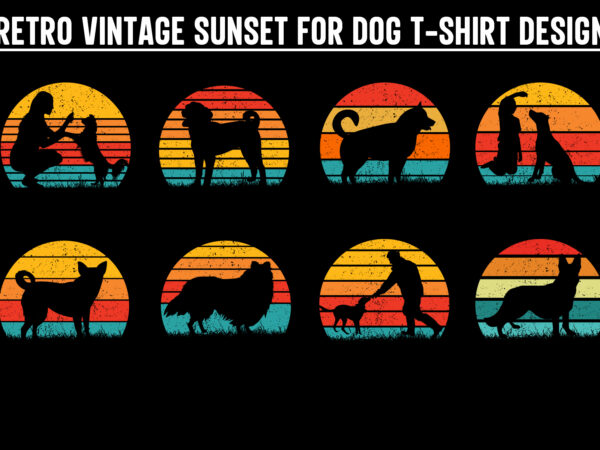 Dog sunset colorful, dog svg, dog vintage design, vintage dog svg, dog design, dog vector