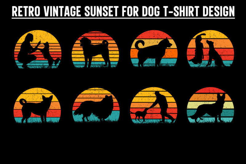 Dog Sunset Colorful, Dog svg, dog vintage design, vintage dog svg, dog design, dog vector