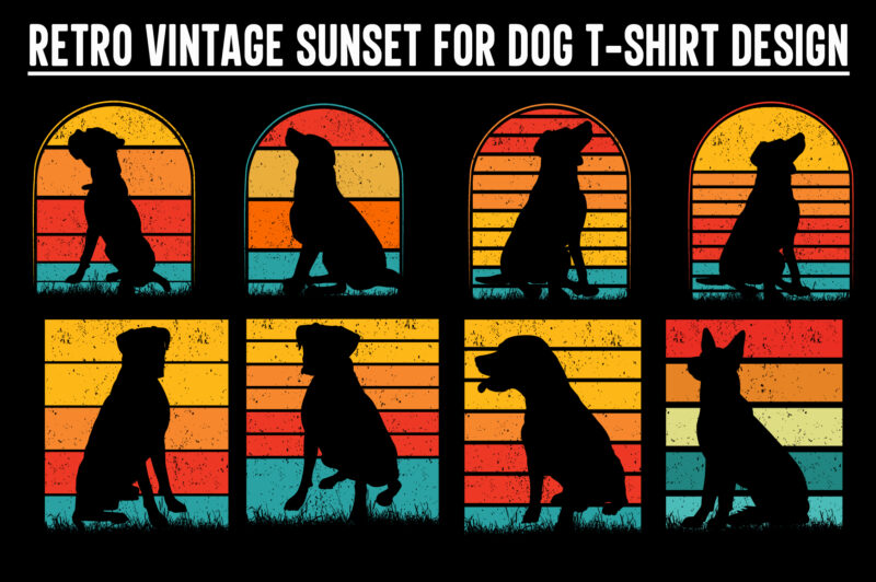 Dog Sunset Colorful, Dog svg, dog vintage design, vintage dog svg, dog design, dog vector