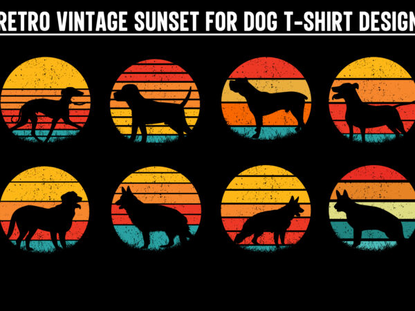 Dog sunset colorful, dog svg, dog vintage design, vintage dog svg, dog design, dog vector