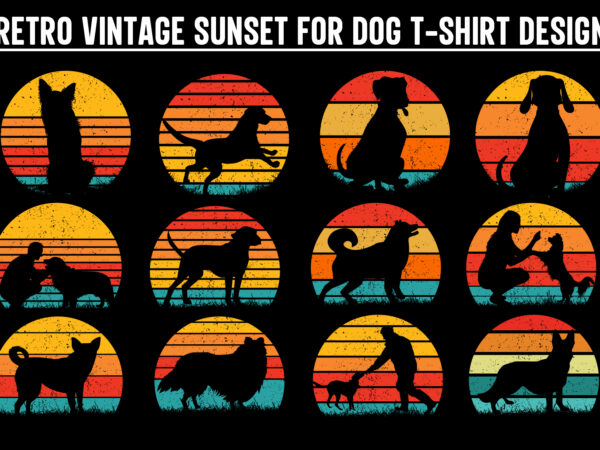 Dog sunset colorful, dog svg, dog vintage design, vintage dog svg, dog design, dog vector