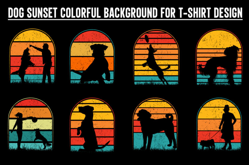 Dog Sunset Colorful, Dog svg, dog vintage design, vintage dog svg, dog design, dog vector