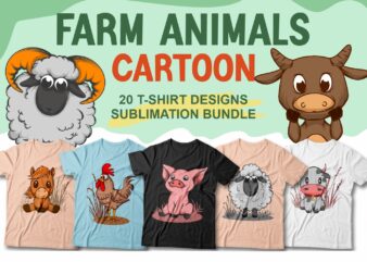 Farm animals cartoon t shirt bundle, Vector Illustration, Cow, Sheep, Chicken, Sublimation bundle, svg, png,