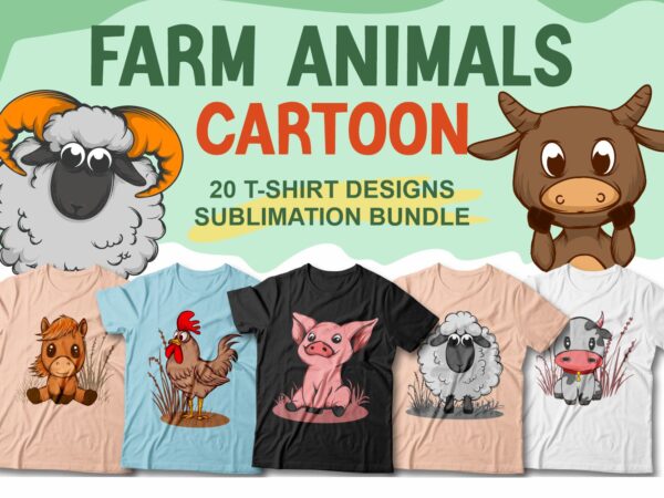 Farm animals cartoon t shirt bundle, Vector Illustration, Cow, Sheep, Chicken, Sublimation bundle, svg, png,