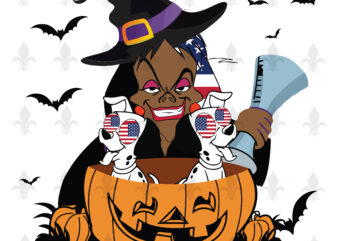 Witch With Two Dogs Halloween American Flag Gifts, Shirt For Halloween Svg File Diy Crafts Svg Files For Cricut, Silhouette Sublimation Files