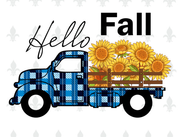 Hello fall blue plaid car gifts, shirt for fall svg file diy crafts svg files for cricut, silhouette sublimation files graphic t shirt