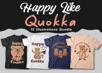 Happy like a quokka t-shirt designs bundle, Vector illustration, Quokka cartoon animal sublimation bundle, cute and funny quokka