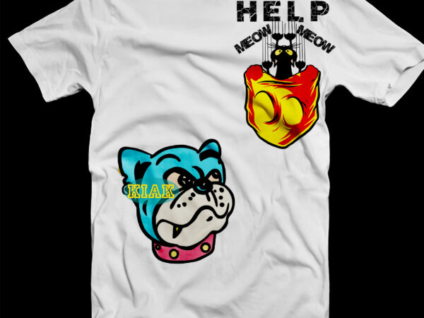 Funny dog and cat svg, cat hiding in a pocket t-shirt design, animals, cat svg, dog svg, dog png, kitten svg, pocket svg