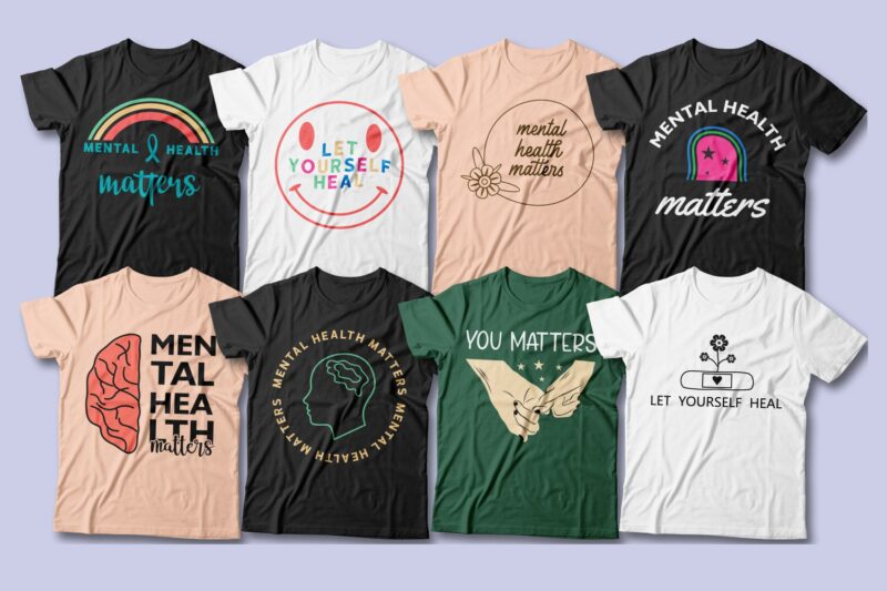 Mental health matters t-shirt designs bundle, Mental health quotes, Psychology t shirt design vector packs,