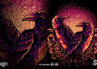 Two Crows With Flowers t shirt designs for sale