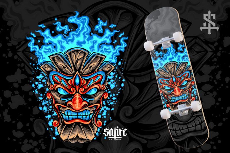 Tiki Head With Blue Fire