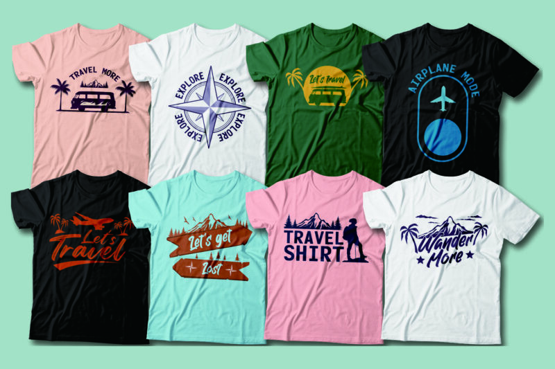 Travel t shirt designs bundle, travel more, Explore more, hike more, Travel quotes t-shirt design vector packs