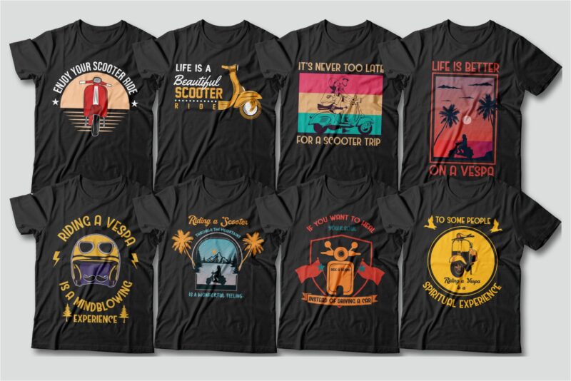 t-shirt vector Vintage scooter vespa t shirt designs bundle vector, Riding a vespa, Editable, Motorcycle, Adventure, Rider, Bikes, Enjoy the ride