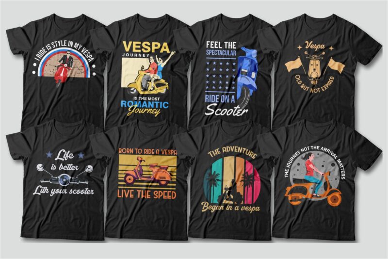 t-shirt vector Vintage scooter vespa t shirt designs bundle vector, Riding a vespa, Editable, Motorcycle, Adventure, Rider, Bikes, Enjoy the ride
