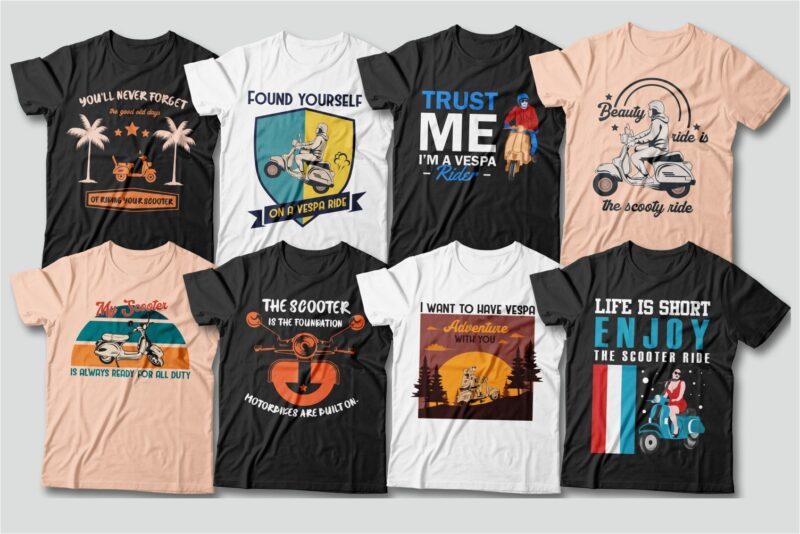 t-shirt vector Vintage scooter vespa t shirt designs bundle vector, Riding a vespa, Editable, Motorcycle, Adventure, Rider, Bikes, Enjoy the ride