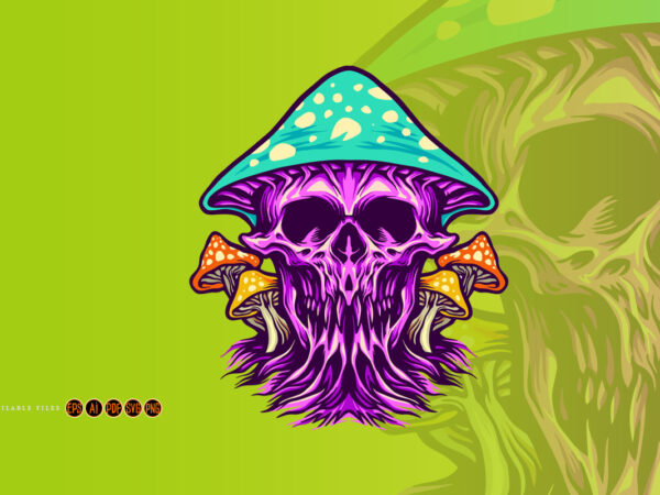 Zombie scary skull magic mushrooms t shirt graphic design