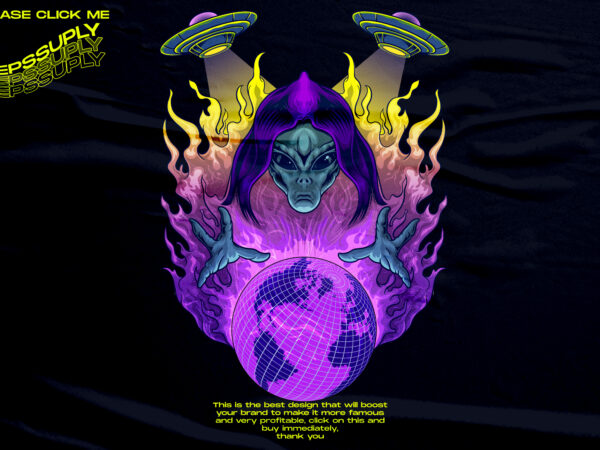 Aliens rule earth, psychedelic vaporwave t shirt vector