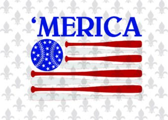 Merica American Baseball 4th Of July Sublimation Svg File For Cricut, Independence Day Gift Idea