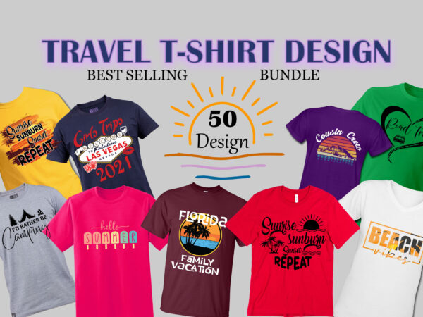 Best selling summer vacation t- shirt design bundle, editable design
