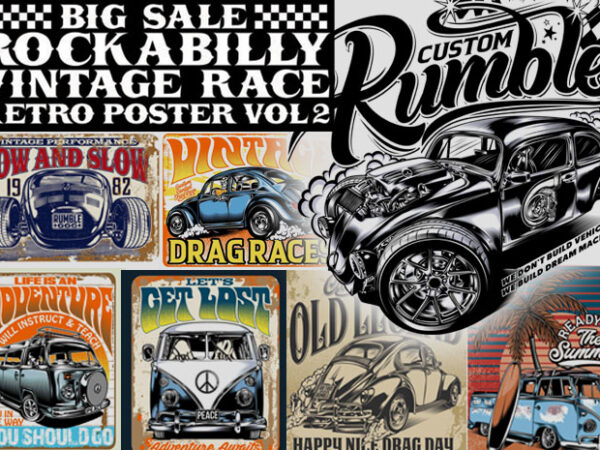 Bikers, rockabilly, vintage race bundle vol 4 t shirt template