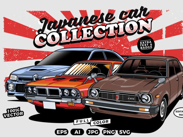 Amazing japanese cars t-shirt design bundle collection