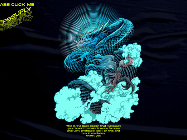 Japanese dragon aesthetic vaporwave vector clipart