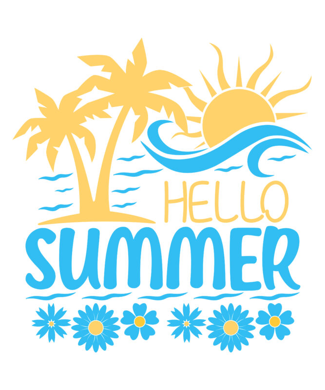 Hello Summer Svg Printable Design, Printing Easily From Downloaded Summer Illustrator Eps Vector Fil