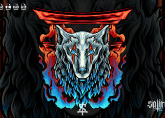 Wolf Head Japan With Fire t shirt design for sale