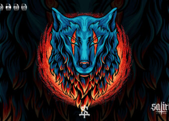 Wolf Head With Fire t shirt design for sale