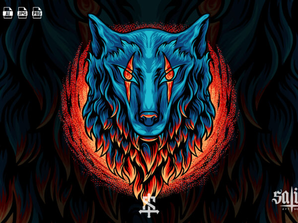 Wolf head with fire t shirt design for sale