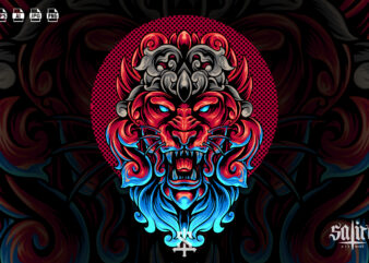 Lion Head With Ornament t shirt vector graphic