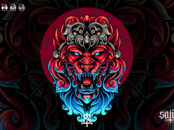 Lion head with ornament t shirt vector graphic