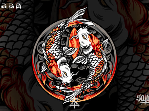 Yin Yang Koi Fish Japan With Ornament - Buy t-shirt designs