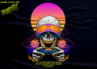 skull gamer colorful vaporwave t shirt template vector