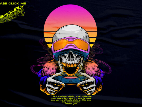 Skull gamer colorful vaporwave t shirt template vector