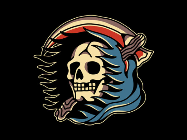 Traditional skull reaper tattoo t shirt designs for sale